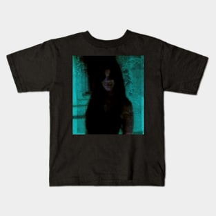 Portrait, digital collage and special processing. Somewhat scary, but pleasant girl. Dark side. Aquamarine. Kids T-Shirt